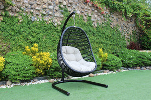 Holiman Outdoor Black & Beige Hanging Chair