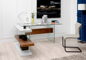Swam Contemporary White & Walnut Desk & Shelves