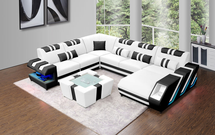 Neptune Modern Leather Sectional with LED Light